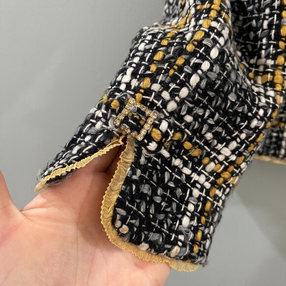 ECI New York Tweed Silk Trim Blazer - Black/White/Tan 4 - Picture 3 of 7